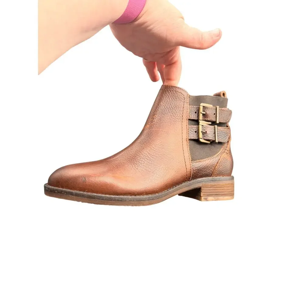 Fat Face Leather Ankle Boots Brown Buckle Chelsea EU 38 US 7.5